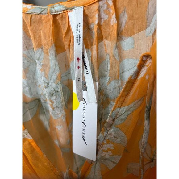 Anthropologie The Marais Printed Chiffon Maxi Dress in Orange Motif, NWT XS - Picture 7 of 8